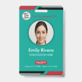 Badge Carte d'accès professionnelle sarcelle et rouge av (Avant)