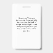 Badge Carte d'alerte Allergies d'identification personna (Dos)