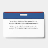 Badge Carte d'alerte d'identification de photo enfant pe (Dos)