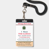 Badge Carte d'alerte d'identification des allergies ID p (Avant avec lanière)