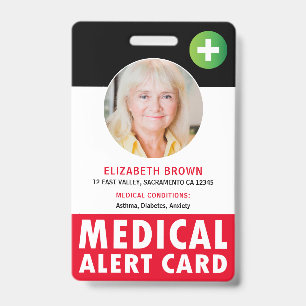 Badge Carte d'Alerte Médicale Personnalisée