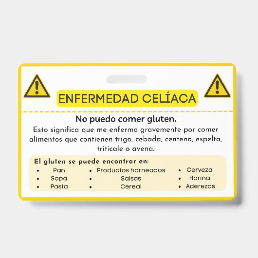 Badge Carte d'alerte pour l'allergie au gluten espagnol (Front)