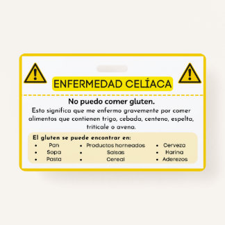 Badge Carte d'alerte pour l'allergie au gluten espagnol