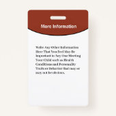 Badge Carte d'amusement d'identification du nom de la ph (Dos)