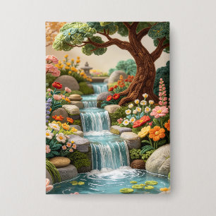 Badge Carte d'art de cascade forestière fantaisiste 3D –