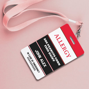 Badge Carte de Chef d'Alerte d'Allergie Personnalisée