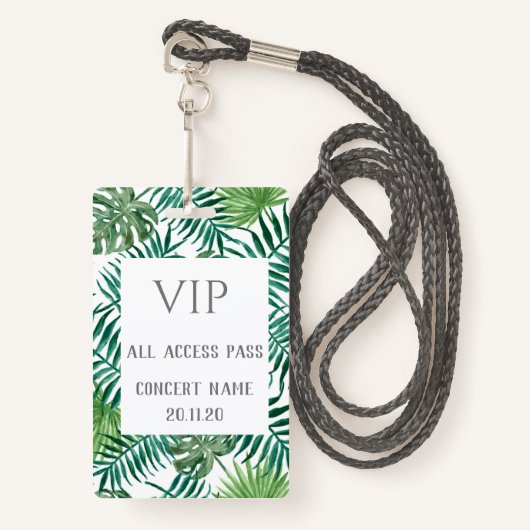 Badge Carte de concert Feuille tropical VIP All Access P (Devant avec lanière)