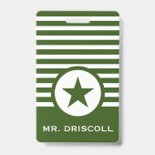 Badge Carte de passage étoile chic rayée pour les enseig (Arrière)