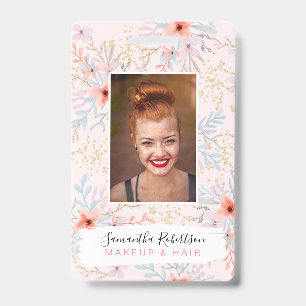 Badge Carte de photo d'employé moderne chic or floral