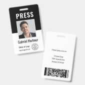Badge Carte de presse avec photo et code-barres | Logo (Avant & arrière)
