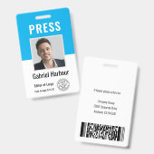 Badge Carte de presse avec photo et code-barres | Logo (Avant & arrière)