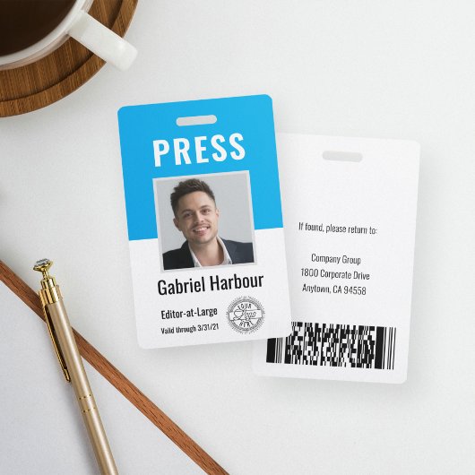 Badge Carte de presse avec photo et code-barres | Logo