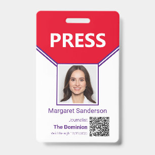 Badge Carte de presse avec photo et code QR