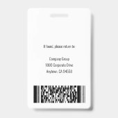 Badge Carte de presse de l'ID photo de l'employé (Arrière)