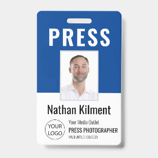 Badge Carte de presse journaliste Photo Nom Logo ID Bleu
