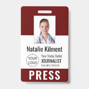 Badge Carte de Presse Journaliste Photo Nom Logo ID Roug