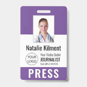 Badge Carte de presse journaliste Photo Nom Logo ID Viol