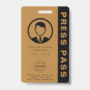 Badge Carte de presse personnalisable avec photo d'ident