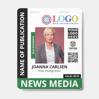 Badge Carte de presse QR Code Logo & 3 Photo Verte