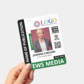 Badge Carte de presse QR Code Logo & 3 Photo Verte (Manuel / portable)