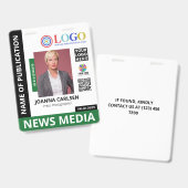 Badge Carte de presse QR Code Logo & 3 Photo Verte (Avant & arrière)