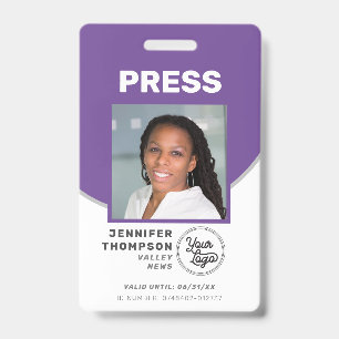 Badge Carte de presse violette et blanche avec photo pou