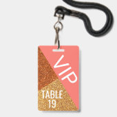 Badge Carte de Table Créative VIP Mariage Corail Vivant (Arrière avec lanière)