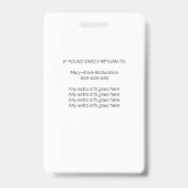 Badge Carte de vaccination avec code QR pour photo d'ide (Arrière)