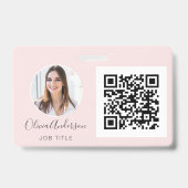 Badge Carte de visite avec code QR rose pâle (Avant)