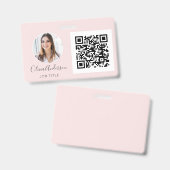 Badge Carte de visite avec code QR rose pâle (Avant & arrière)