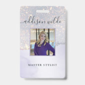 Badge Carte de visite Holographique Violet Pailleté Luxe (Avant)