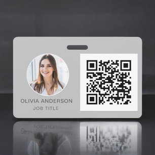 Badge Carte de visite photo gris argenté avec code QR