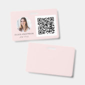 Badge Carte de visite rose blush avec code QR (Avant & arrière)