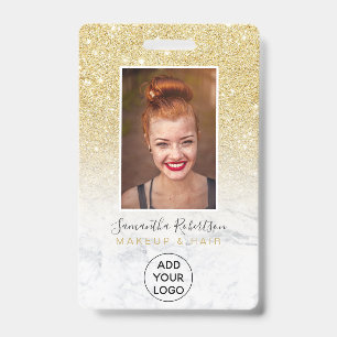 Badge Carte d'employé de logo en marbre blanc avec paill