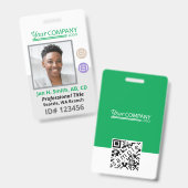 Badge Carte d'entrée photo d'employé du logo vert, code (Avant & arrière)