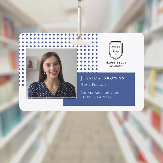 Badge Carte d'étudiant Logo de l'école Bleu profond Phot