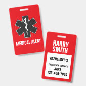 Badge Carte d'identification d'alerte médicale personnal (Avant & arrière)
