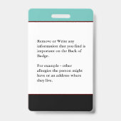 Badge Carte d'identification de l'ID d'alerte Médicale p (Arrière)