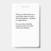 Badge Carte d'identification de logo des employés d'entr (Arrière)