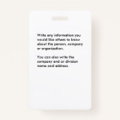 Badge Carte d'identification de logo des employés d'entr (Dos)