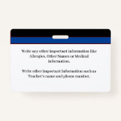 Badge Carte d'identification d'identité de photo enfant  (Dos)