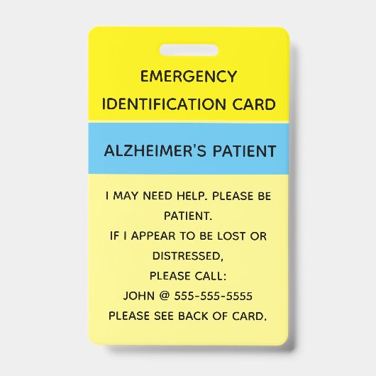 Badge Carte d'identification d'urgence modifiable (Face)