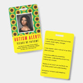 Badge Carte d'identification photo d'alerte autisme Tour (Avant & arrière)