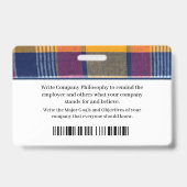 Badge Carte d'identité avec code-barres et photo de l'em (Arrière)