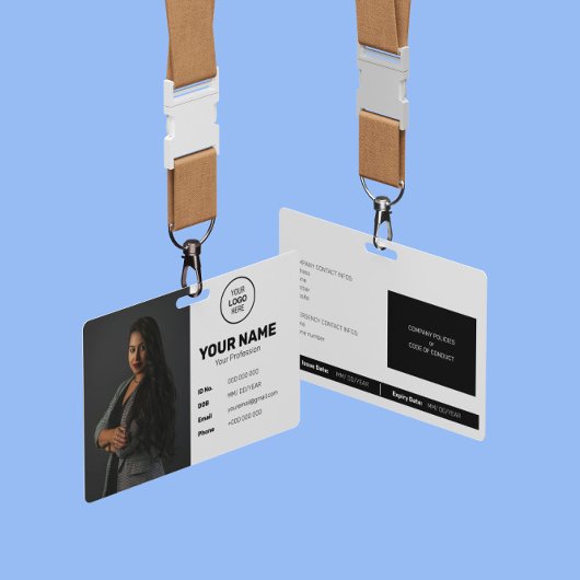 Badge Carte d'identité avec code-barres et photo d'emplo