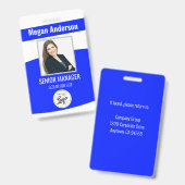 Badge Carte d'identité avec photo de l'employé bleu (Avant & arrière)