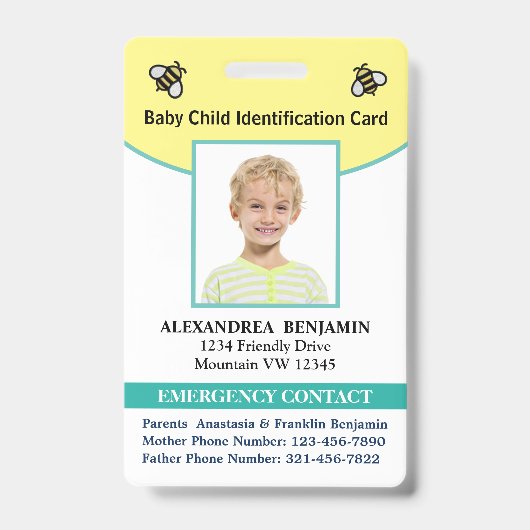 Badge Carte d'identité bébé avec photo et nom (Avant)
