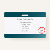 Badge Carte d'identité bleue Turquoise (horizontale) (Dos)