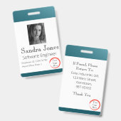 Badge Carte d'identité bleue Turquoise (Vertical/Portrai (Avant & arrière)