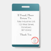 Badge Carte d'identité bleue Turquoise (Vertical/Portrai (Arrière)